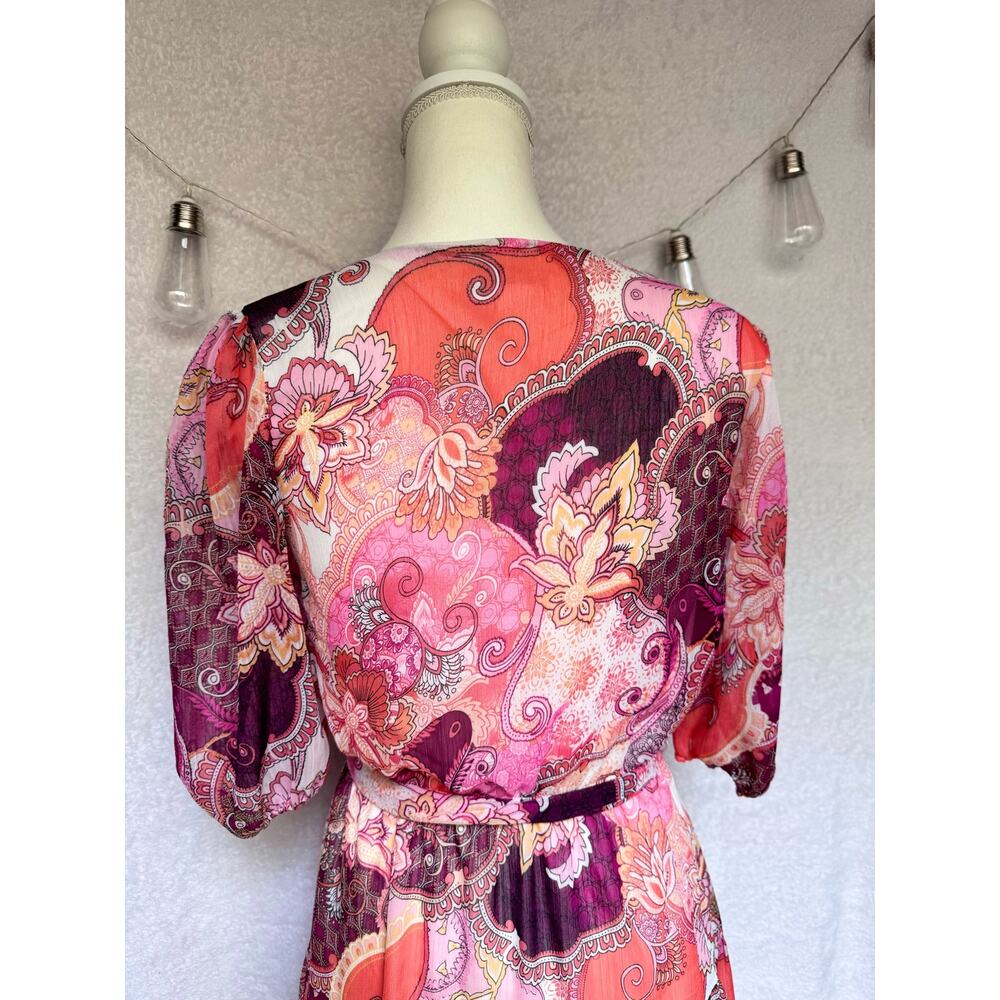 London Times Pink Paisley Button Up 3/4 Sleeve Above Knee Aline Dress - Picture 9 of 11